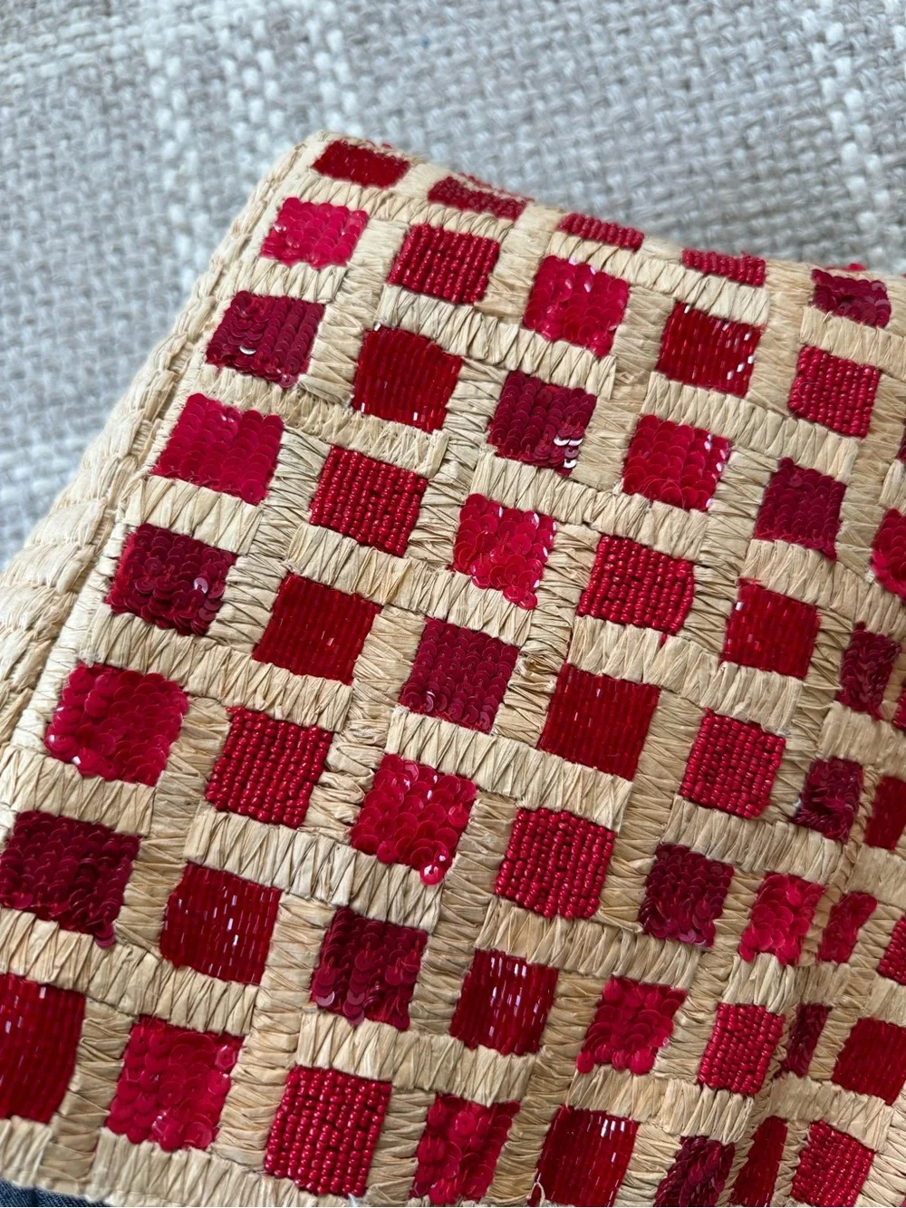 Anthropologie Sequin Raffia Tote red
